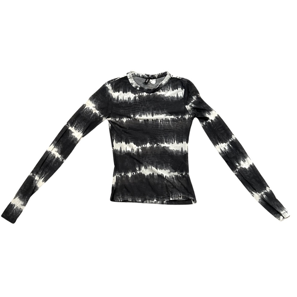 H&M Tie Dye Mesh Long Sleeve Shirt | Black/Grey | Size XS